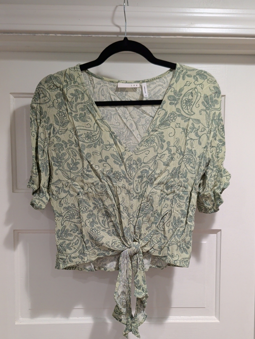 Tie-Front Sage Paisley Crop Top